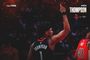 双核驱动！火箭官推发布杜兰特和阿门·汤普森本场数据海报