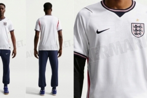 英格兰世界杯主场球衣谍照：经典白色基调，辅以细微的提花图案
