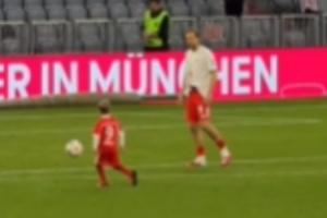 幸福时刻！拜仁提前锁定德甲冠军后，凯恩和儿子一起在球场踢球